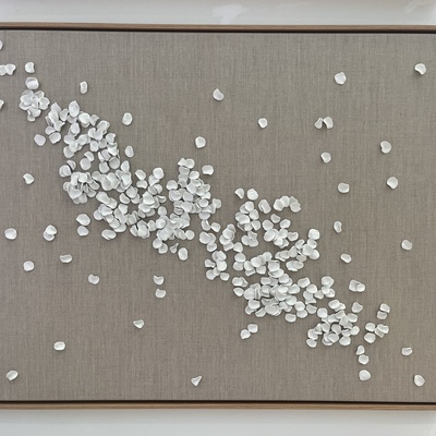 Cascading pennies on linen base by Box Art Interiors